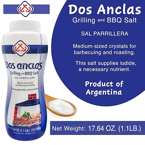Miniatura 5 de Dos Anclas Sal Parrillera - Paquete de 3, sal de roca para asar a la parrilla y barbacoa, sal refinada de grano medio para carne y mariscos,