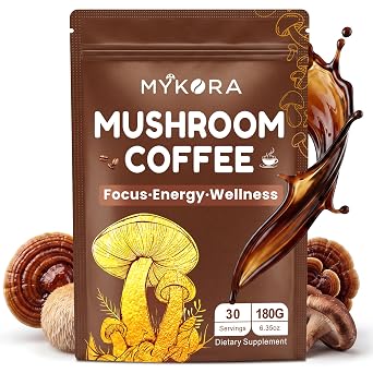 Mushroom Coffee 2000mg, Organic Instant Coffee with 6 Adaptogenic Mushrooms Lions Mane & Turkey Tail, with MCT Oil & Coconut, for Focus, Energy, Digestion & Immune Support, 30 Servings