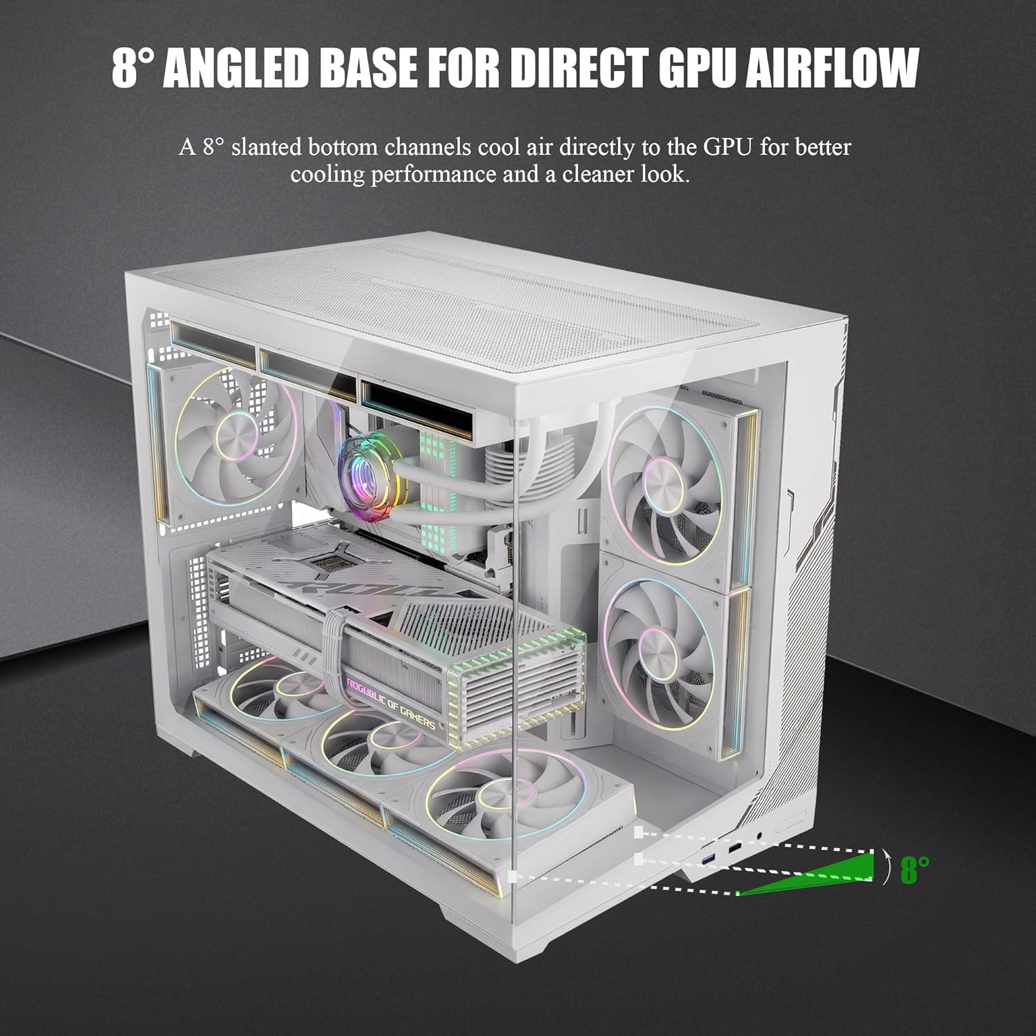 ESGAMING Zero M- ATX PC Case Mini-Tower Airflow Computer Case | 8° Slanted Base | Panoramic View | Fully Ventilated | White-No Fan