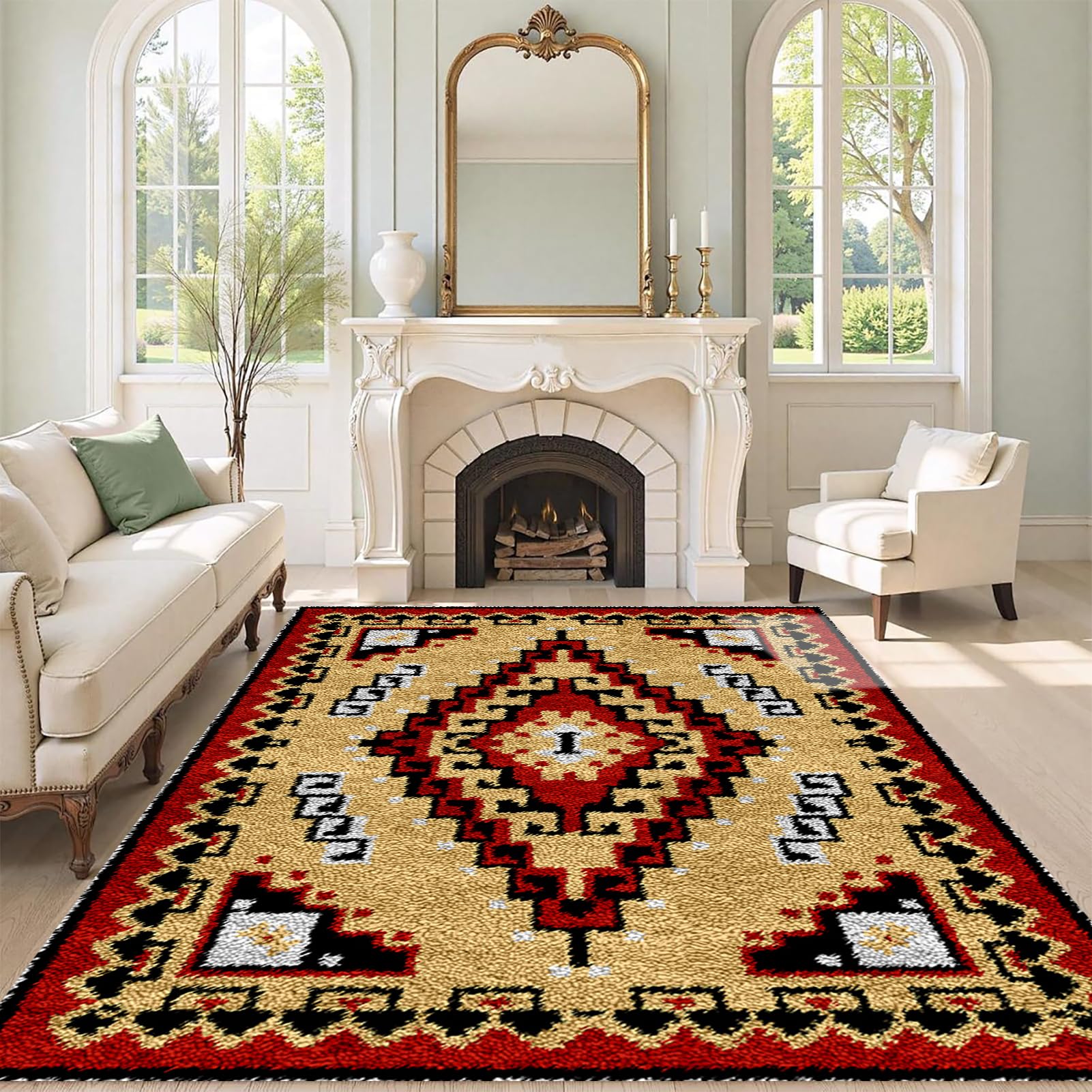 QUIYAEZY Large Latch Hook Kits for Adults, Latch Hook Rug Kits 61x87 cm Tapestry Kits Rug for Beginners, Pre-Printed Pattern Embroidery Carpet Home Decoration, Rug Making Kit for Beginners