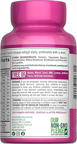 Miniatura 7 de Nature's Truth Vitaminas prenatales para mujeres | con DHA y ácido fólico | 60 cápsulas blandas | Suplemento sin OMG y sin gluten