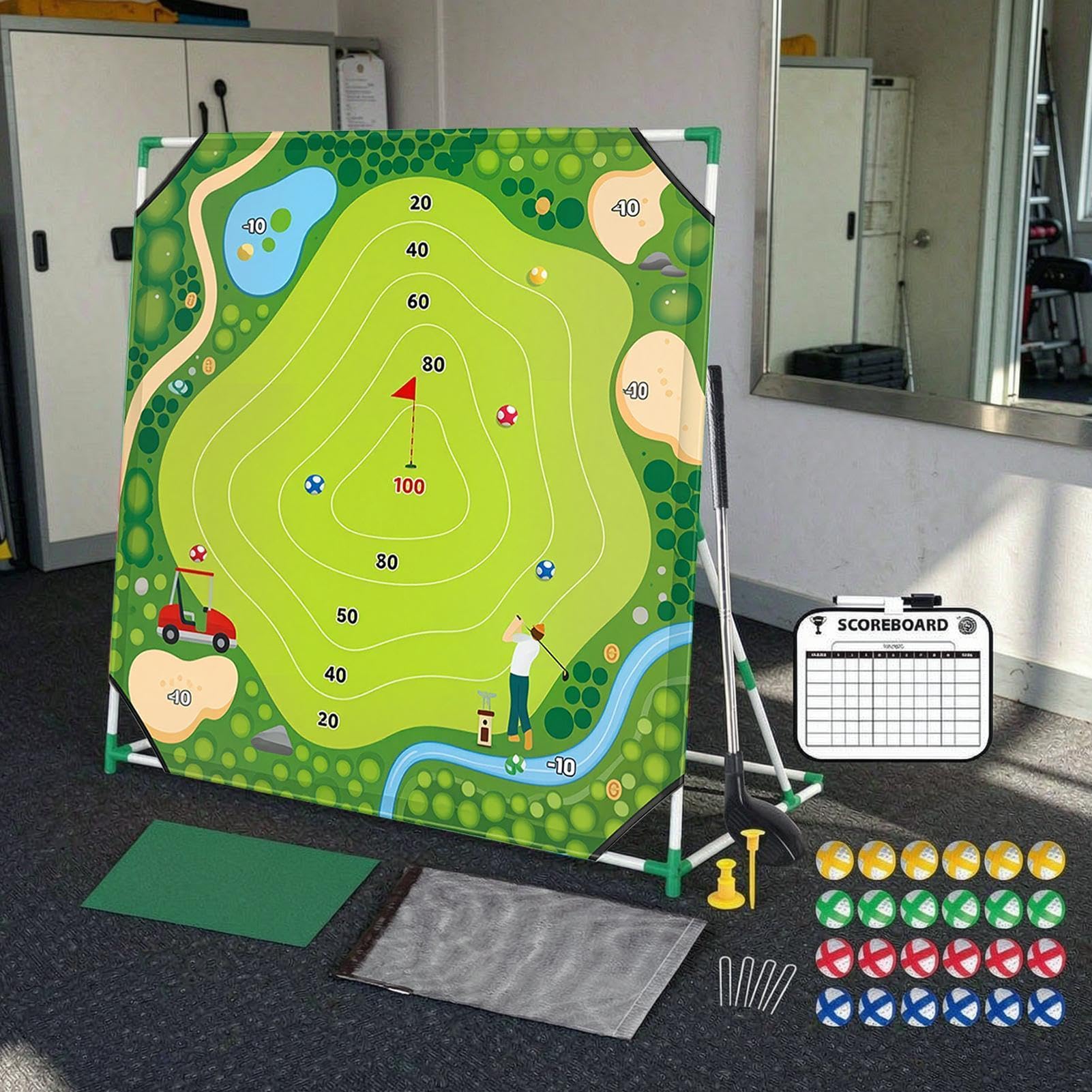 Backyard Golf Game, Interactive Putting Practice Set with Hitting Mat and B