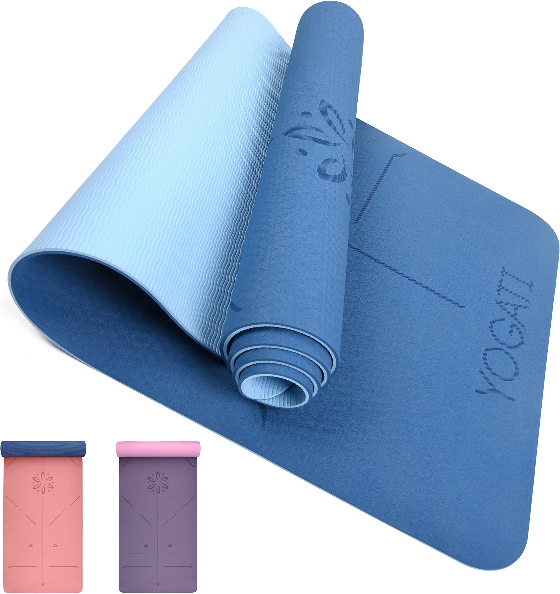 YOGATI Yoga Mat with Alignment Lines. Yoga Mats with carry strap perfect for Pilates and Fitness Workout, Eco Friendly Non Slip Thick Yoga Mats for women and men - Yoga Matt.