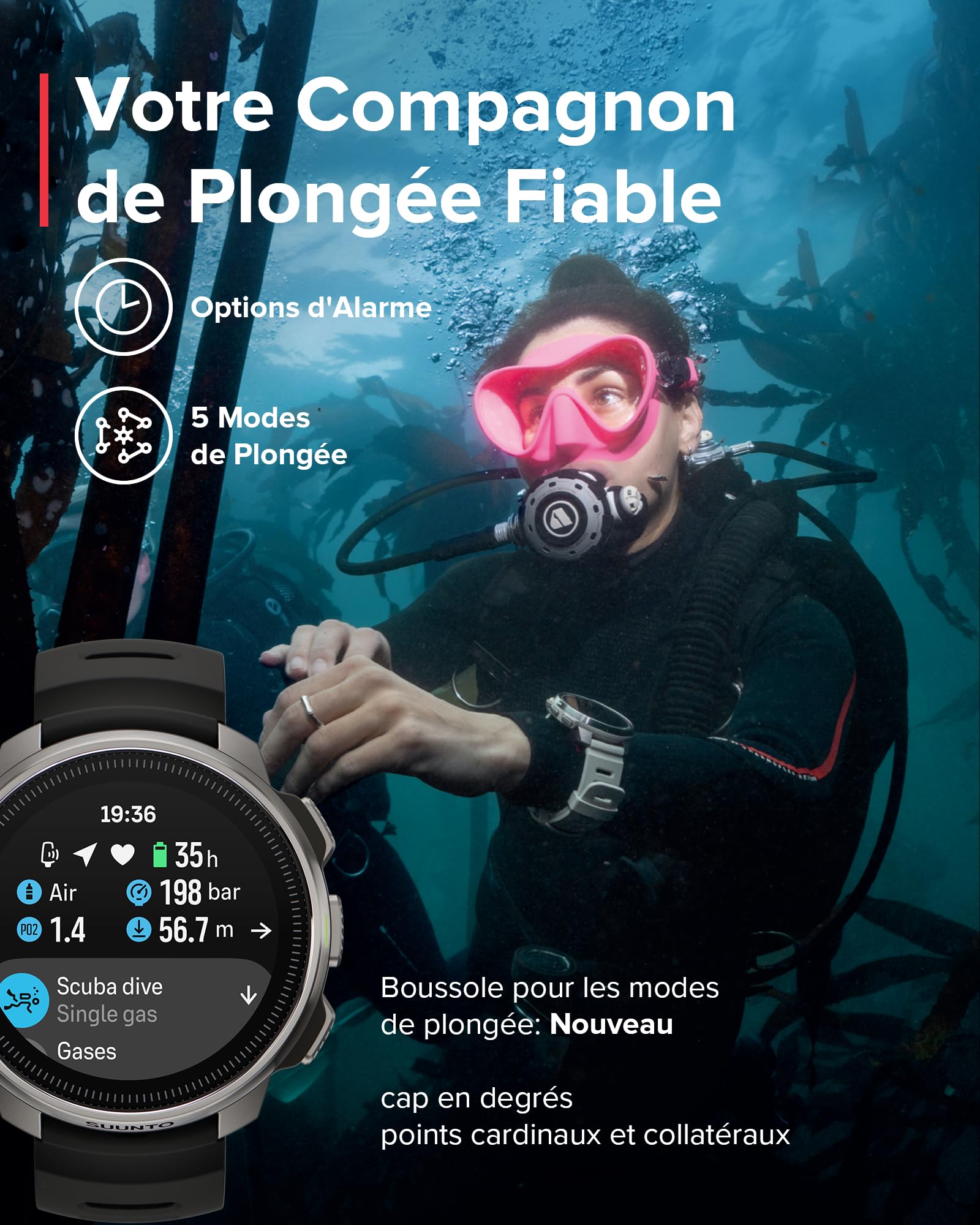 SUUNTO Ocean Ordinateur de Plongée Montre de Sport, Écran AMOLED, 10ATM/7 Bar, GPS GNSS Bi-Bande, 95+ Sports