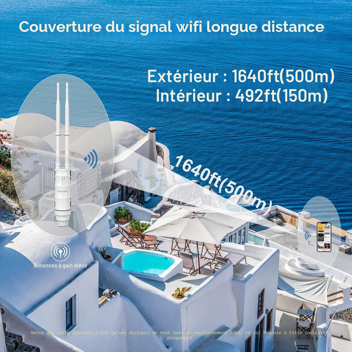Wavlink AC600 Amplificateur WiFi/Repeteur WiFi Puissant Exterieur en Charge Poe/Dual-Band 2.4+5G/2 Antenne WiFi Longue Portée