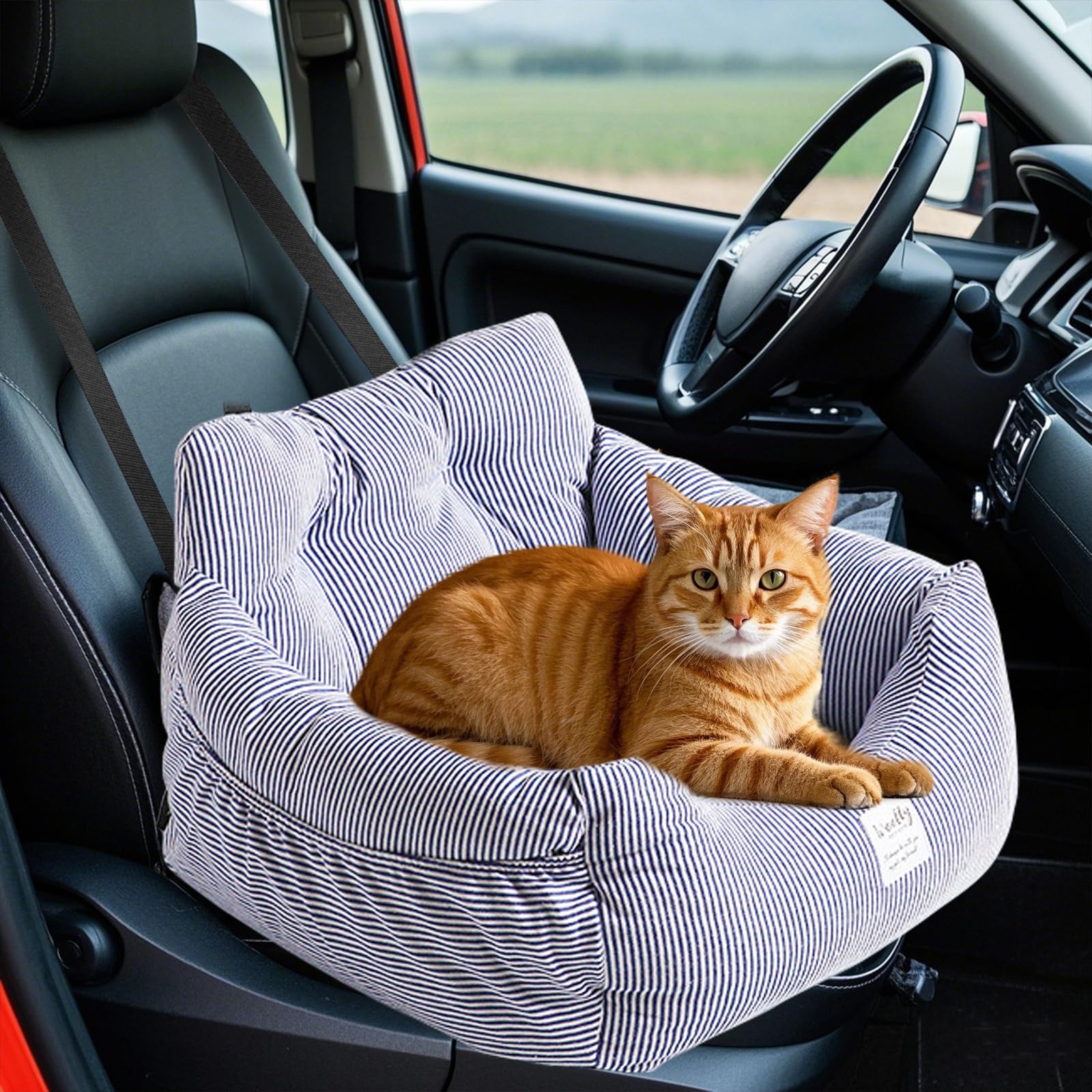 PETCUTESeggiolino Auto per Cani, Antiscivolo Cuccia Rimovibile e Lavabile con Cintura di Sicurezza, Borsa Portaoggetti