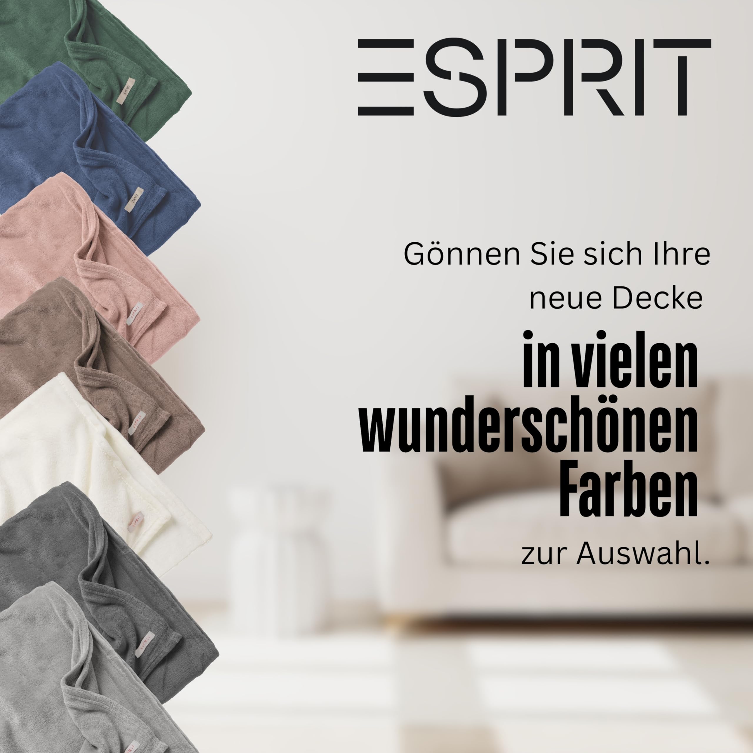 Esprit Kuscheldecke flauschig - Warme Fleecedecke 150x200 grau - Weiche Wohndecke für Couch & Wohnzimmer - Öko-Tex Plaid für Kinder & Baby - Sofadecke leicht & kuschelig für Herbst & Winter
