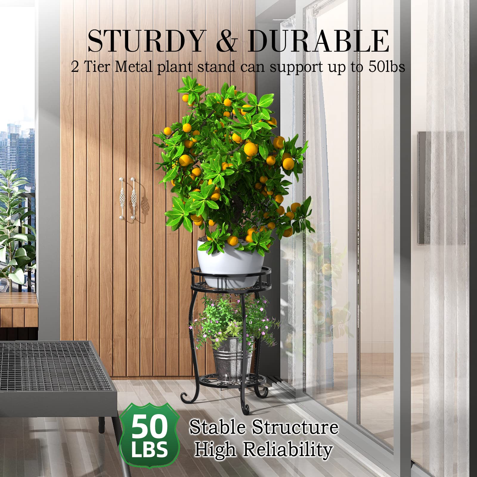 STLOVe Soporte Para Plantas de Metal, 2 Unidades, Soporte Para Plantas de Nivel, Soporte Para Macetas de, Estante Para Plantas, Estante de Hierro Redondo Para Interiores Exteriores Para Macetas