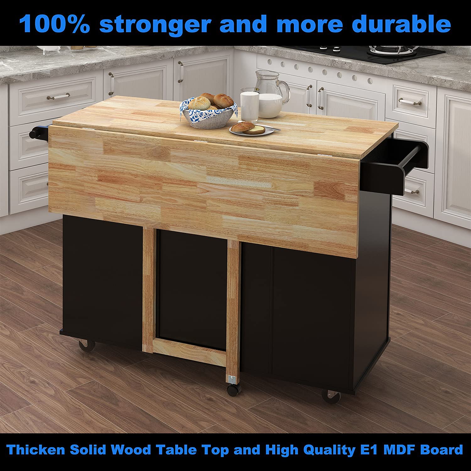 DANGRUUT Upgraded Version Thick Wood Kitchen Island Cart with Wheels