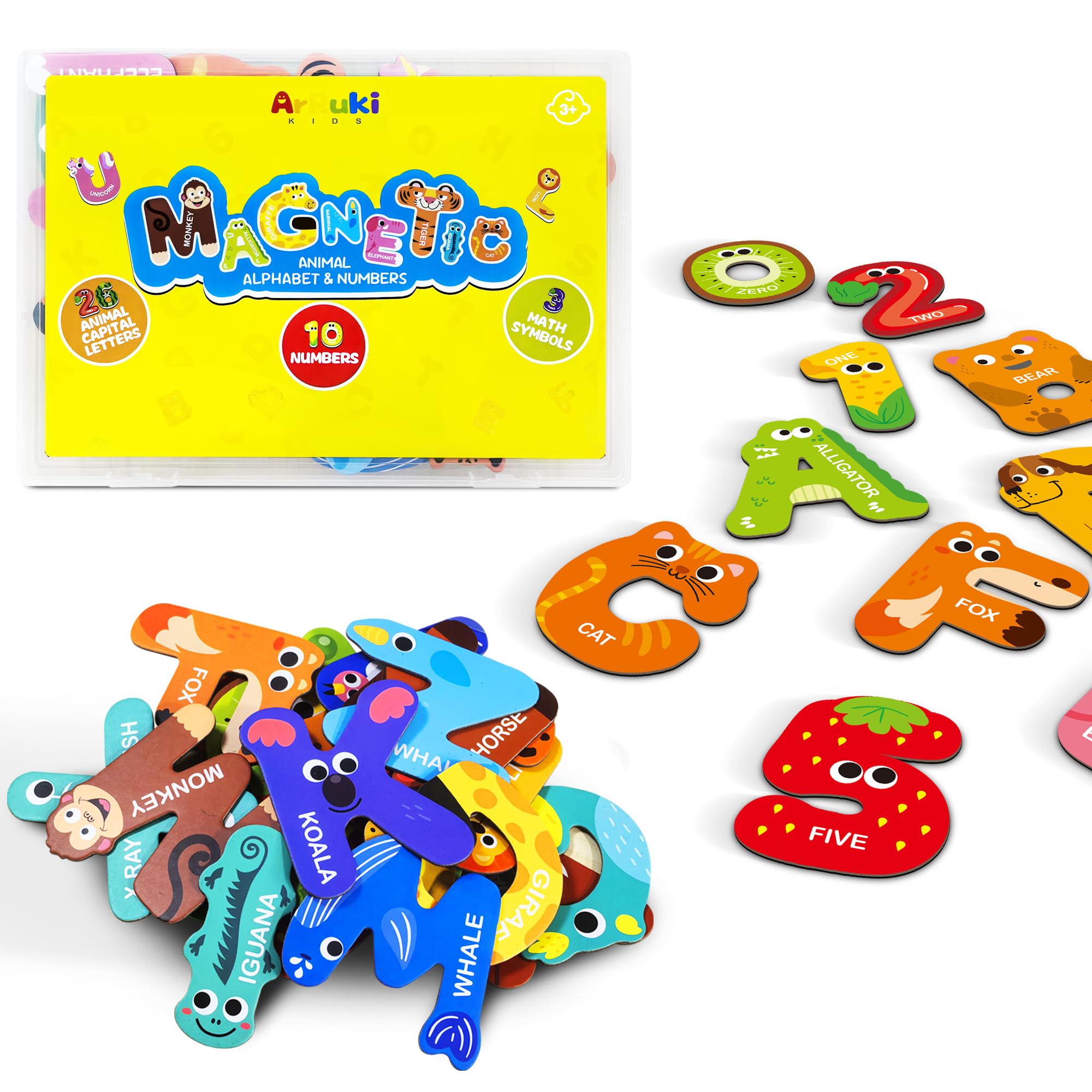 Magnetic Letters and Numbers for Kids, Animal Alphabet Fridge Magnets for Toddlers, Colorful ABC Magnetic Letter Refrigerator Toys for Preschool Learning Spelling