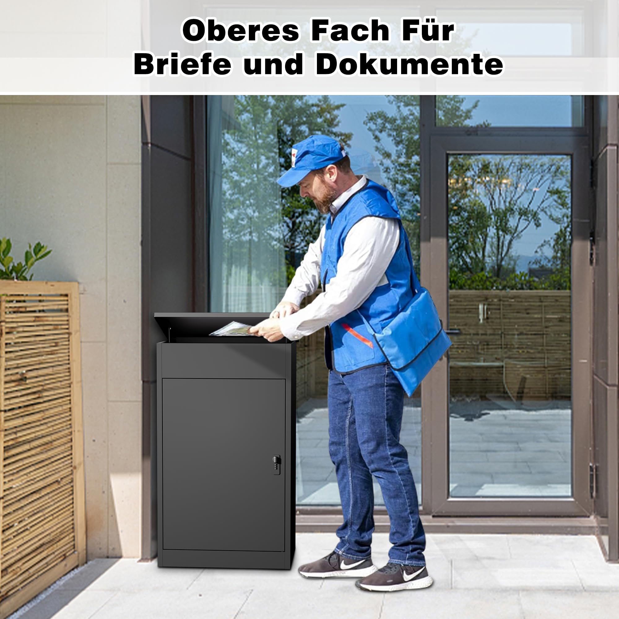 Paketbox Briefkasten mit Paketfach Paketbox Draussen Groß XXL Diebstahlgeschützter Paketbriefkasten Standbriefkasten mit Code-Schloss, wandmontiert wasserdicht für Veranda Garten