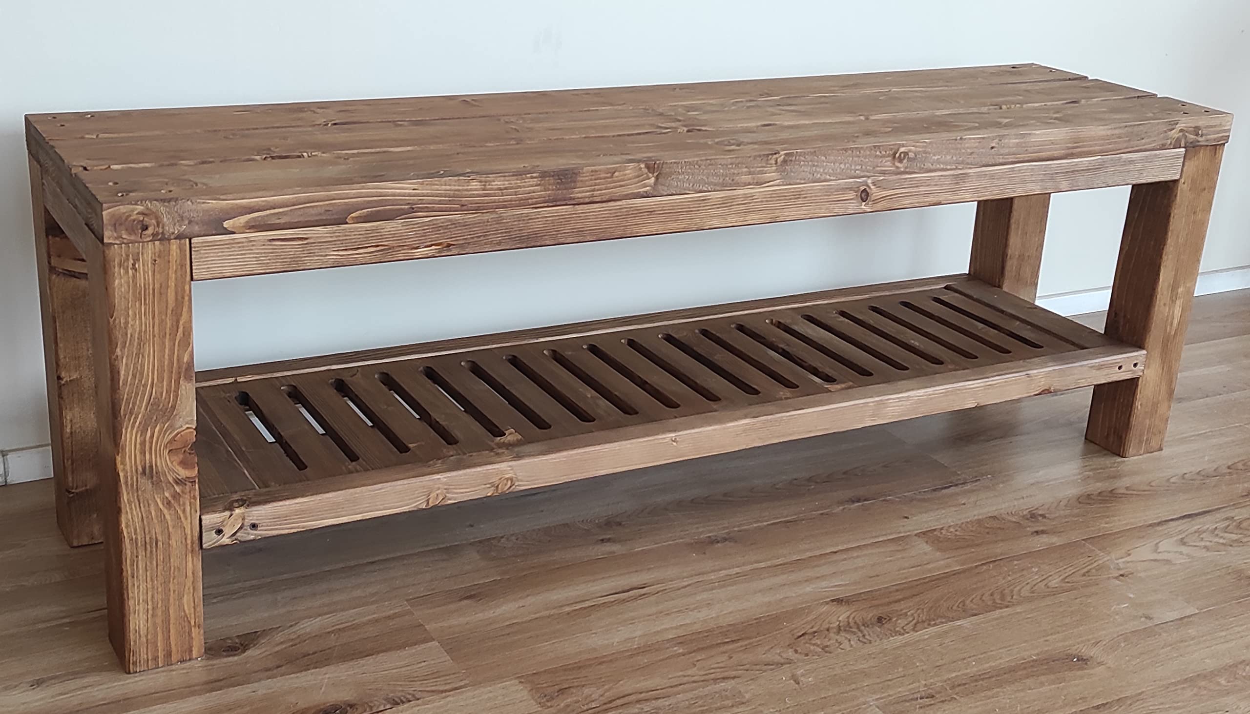 TOTAL WOOD 2012, Banco de Madera de Abeto Impregnada, Modelo Classico + Ripiano, con Zapatero, Ideal para Interior y Exterior también a Medida (100x38,5x50, Nogal Claro)