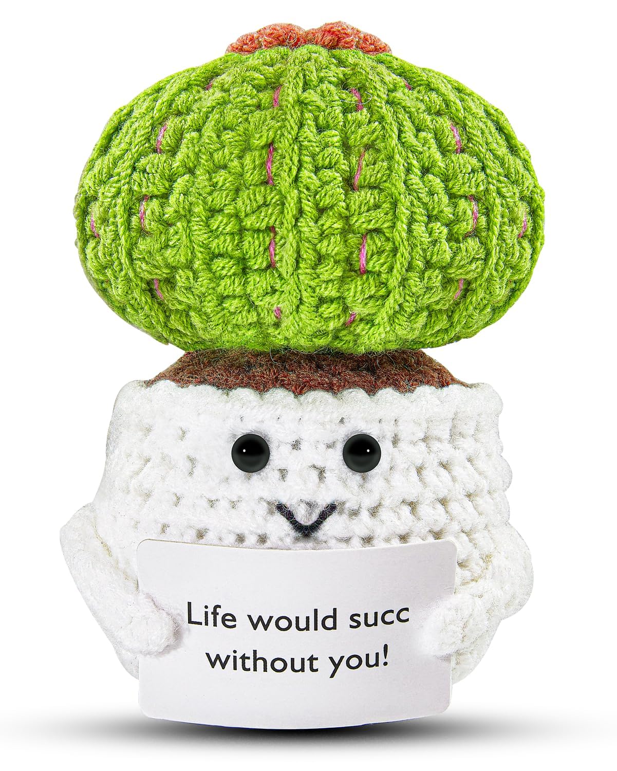 Bambebe Crochet Positive Cactus, Handmade Crochet Desk Decoration Positive Doll, 3 inch Knitted Wool Doll with Positive Card for Cheer Up Gifts and Party, Cute Knitted Cactus Funny Cactus