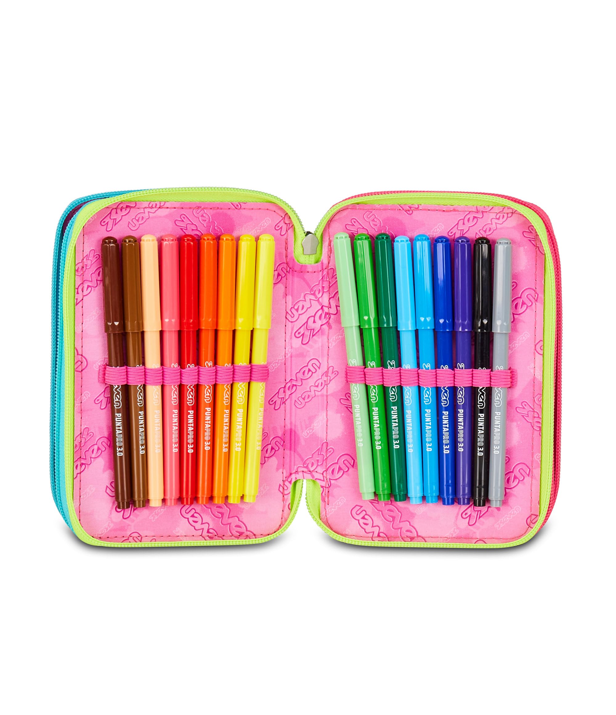 Seven Estuche Escolar con 3 Cremalleras Write Down, Morado, portalápices Triple Compartimento Completo con bolígrafos, lápices, Colores, Accesorios Mochila, Escuela Primaria, niña