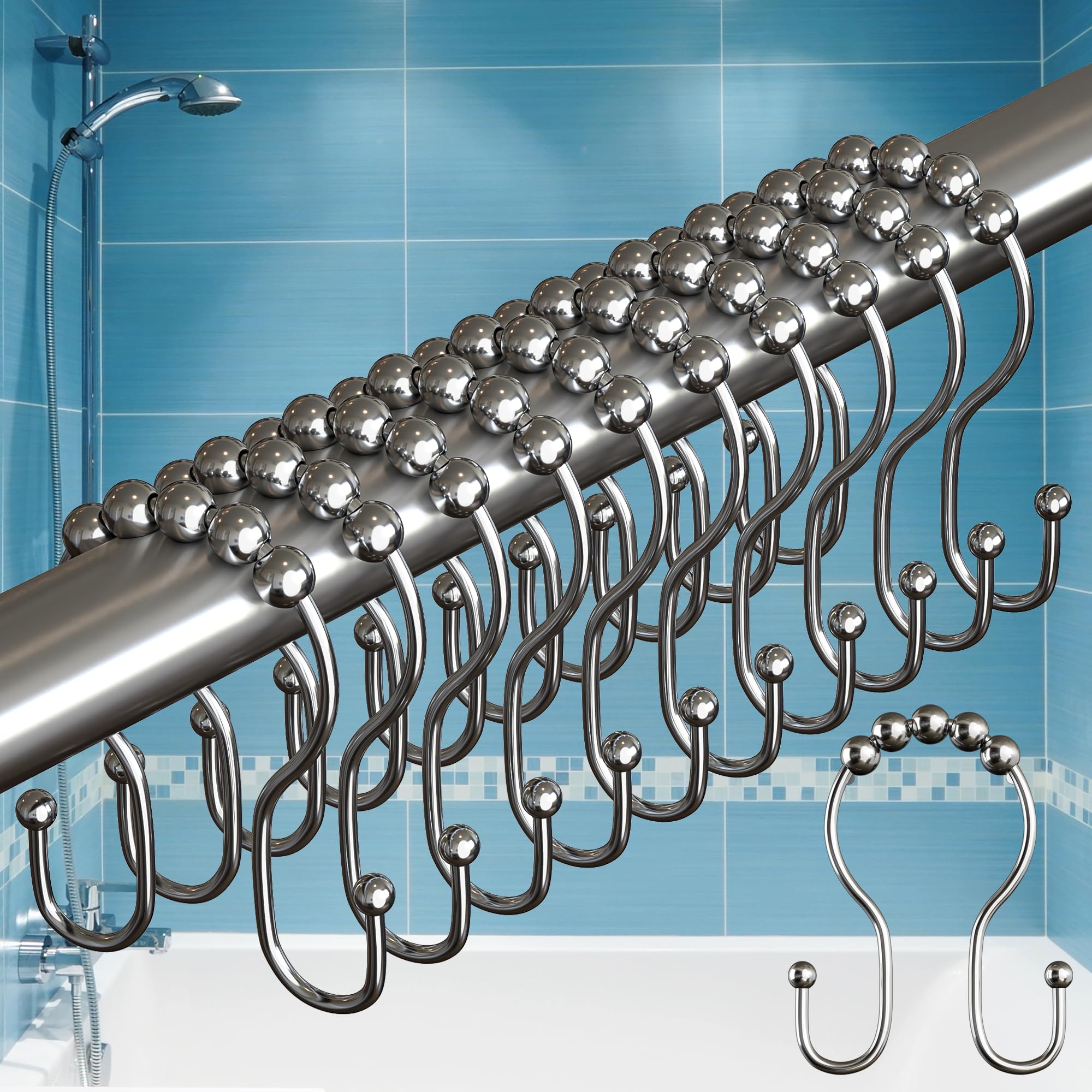 BigFoot Shower Curtain Hooks Stainless Steel Rust Resistant Easy Installation Smooth Glide Fits Standard Shower Rods 2 Hook