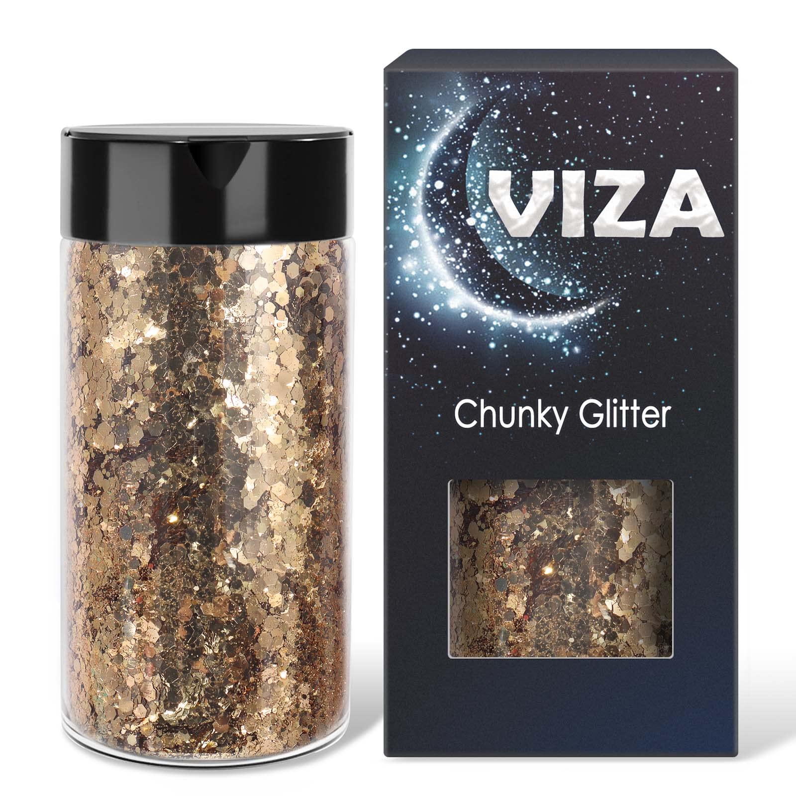 MatioChunky Glitter 7.8oz/220g Imperial Gold Craft Ultra Fine Glitter Powder Mixed Chunky PET Flakes Sequin for Resin Epoxy Painting Art Cosmetic Nail Hair Makeup Tumblers Slime Party Festival Decor