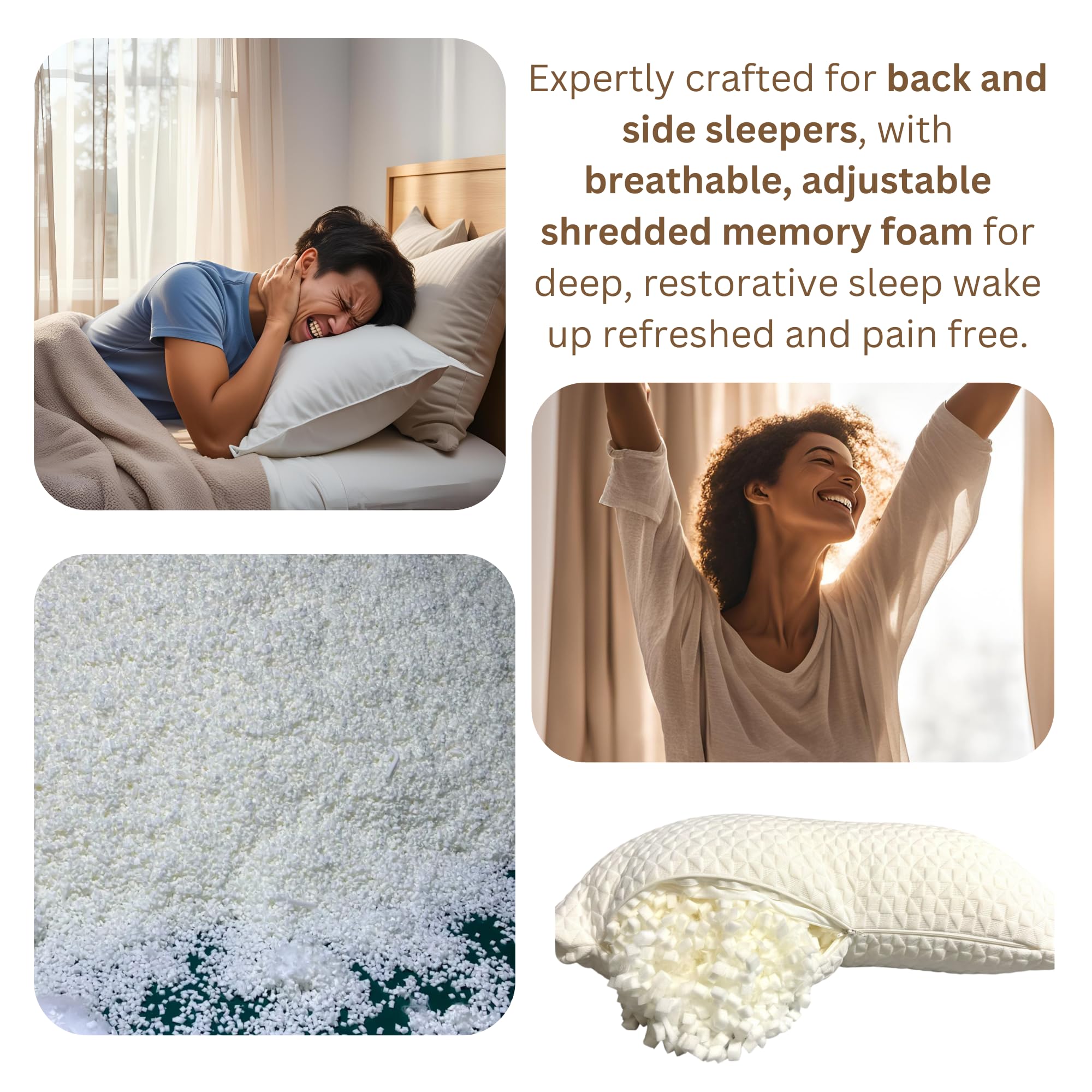 Buy Central - Home and Bedding, Moon Whisper Adjustable Memory Foam Pillow for Neck & Head Support, Queen Size, Ideal for Side and Back Sleepers, Oeko-TEX® Standard 100, CertiPUR-US Certified