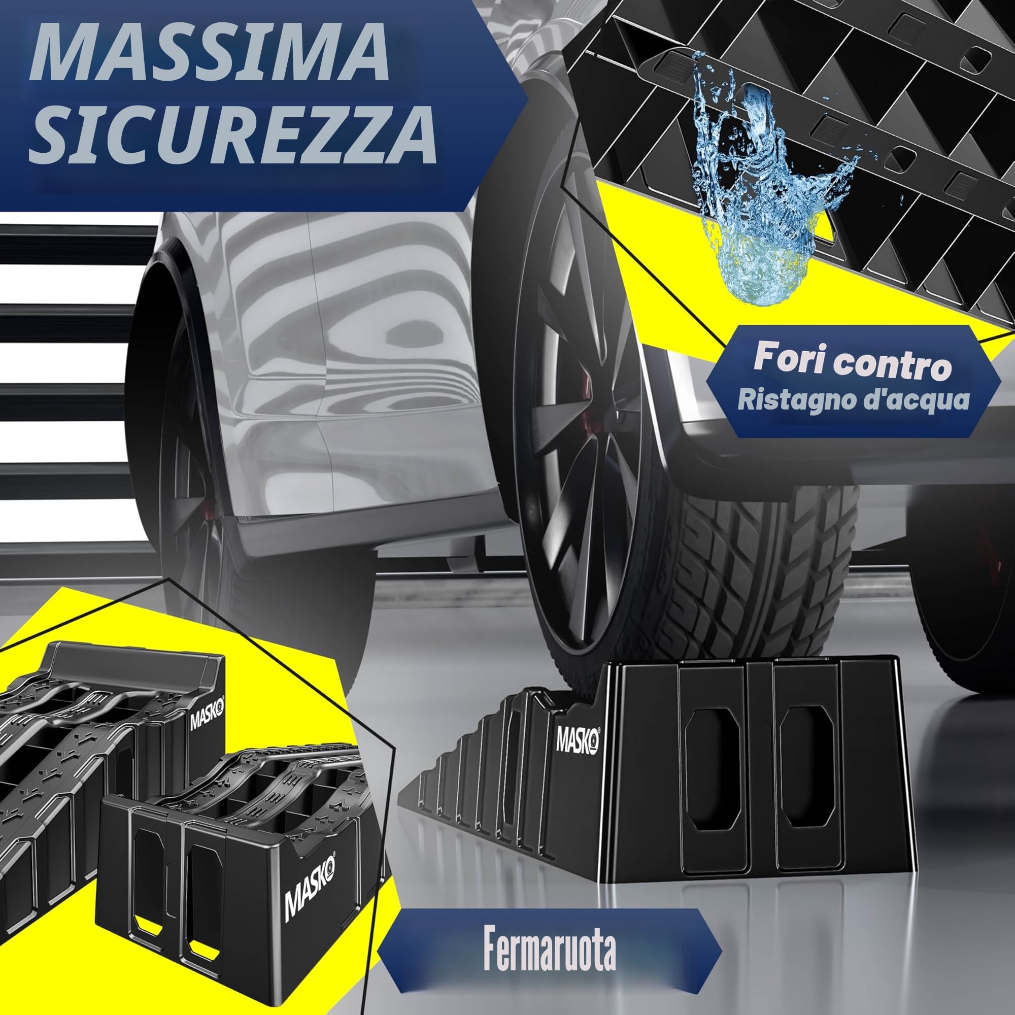MASKO® Set di 2 Rampe di Carico fino a 5 Tonnellate di Capacità di Caric, Rampa Auto con Protezione Anti-Tip, Antisdrucciolo, Stabile, Ramp Extra Larga