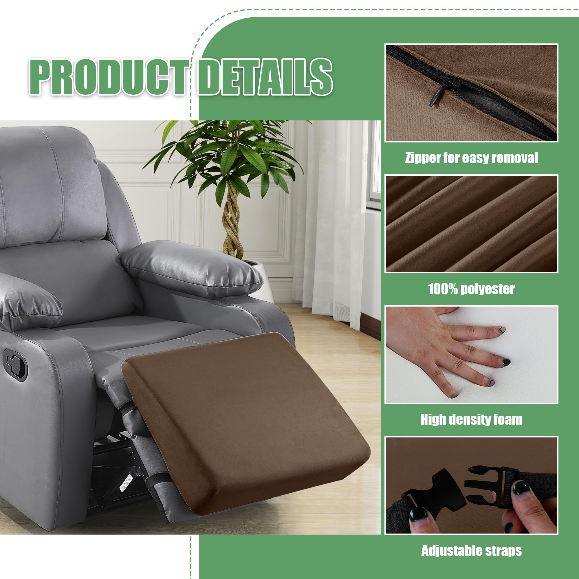 BALAPET Almohada reclinable Grande para piernas, cojín reclinable de Espuma viscoelástica en Forma de cuña, Extensor de reposapiés, Almohada de Apoyo para piernas, Espalda y Lumbar con Correas