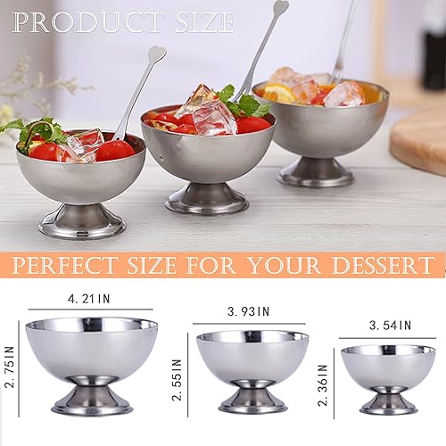 Miniatura 2 de Tazón de helado de acero inoxidable, 9 unidades, tazón de postre reutilizable, tazas de pudín de metal, soporte para postres de ensalada,