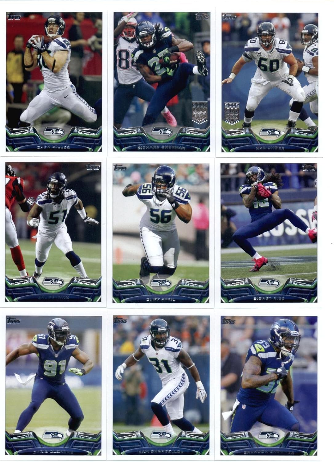 2013 Topps NFL Football Team Set - Seattle Seahawks 19 Cards Richard Sherman Marshawn Lynch Zach Miller Bruce Irvin Seattle Seahawks Cliff Avril Sidney Rice Max Unger Brandon Browner Kam Chancellor Chris Clemons Robert Turbin Bobby Wagner Russell Wilson Christine Michael Golden Tate Earl Thomas Chris Harper Percy Harvin