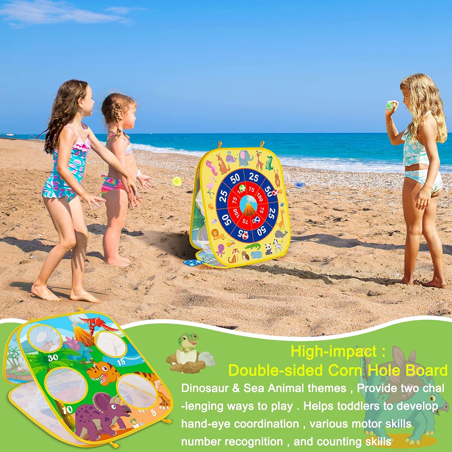 Bean Bag Toss Game for Kids Outdoor Toys for 3 4 5 6 7 8 Year Old Boys Girls Gift - Backyard Throwing Dart Board Outside Toys Toddlers Games 3 in 1 Toy : Toys & Games