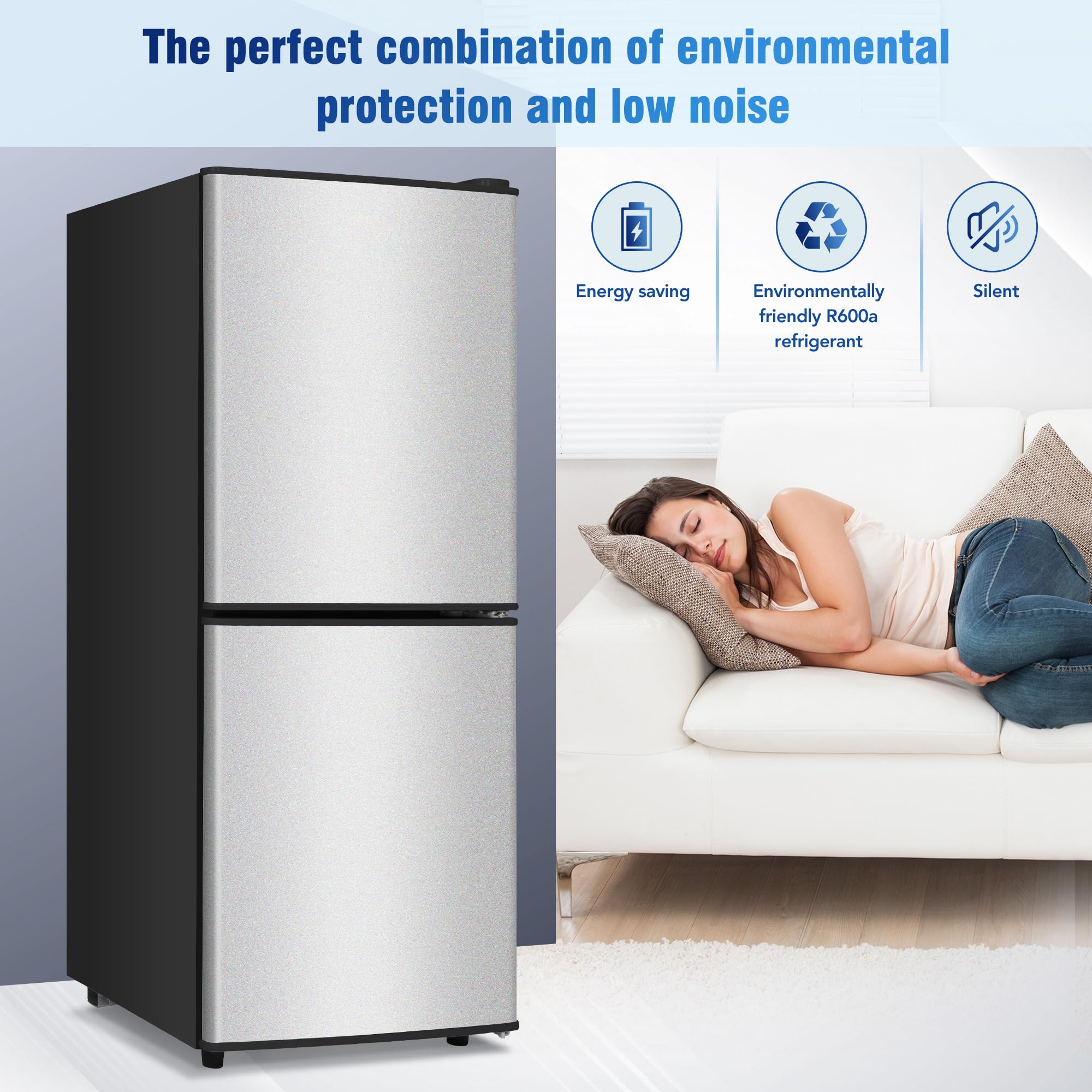 AXUTL Small Refrigerator with Freezer Mini Fridge 4.0 Cu.ft Compact Small for Bedroom Dorm RV Apartment 2-Door Design Silver… on Fridge.com