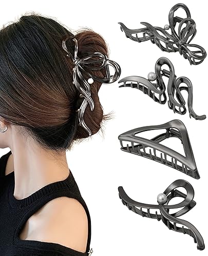 HAIMEIKANG 4 pinzas de metal para el cabello para mujeres, pinzas de pelo grandes irregulares para cabello grueso, cabello delgado, antideslizantes,