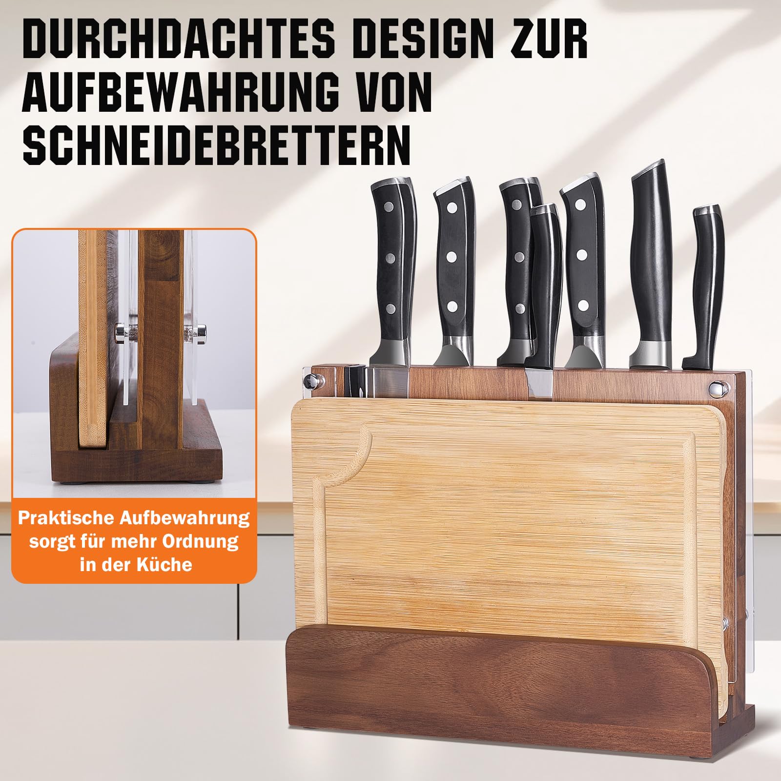 ENOKING Spitzenklasse Plus Messerblock Magnetisch Ohne Messer, Doppelseitiger Magnetischer Messerblock mit Acryl-Schutz, Hochwertiges Magnet Messerhalter, Akazienholz-Messerbrett mit Messerschärfer