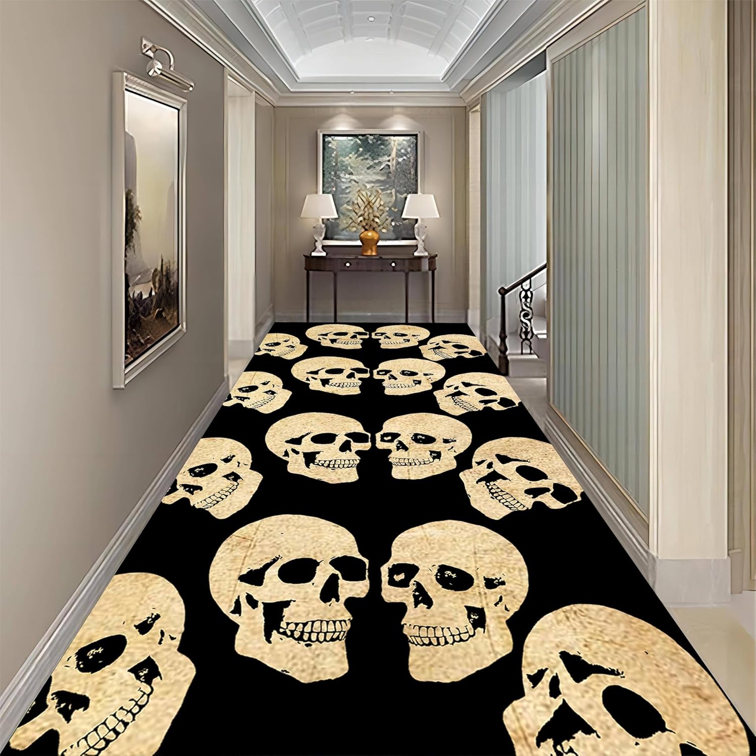 Skull Runner Rug, 4x10ft, Gothic Halloween Horror Skull