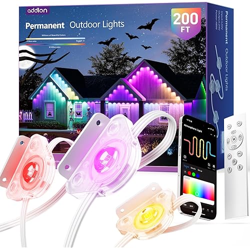 addlon 200FT Permanent Outdoor Lights, Smart RGB LED Lights for House & Outdoor Decor, App & Remote Control, DIY Scene Mode, IP67 Waterproof for Christmas, Holiday, Party, Halloween Decorations