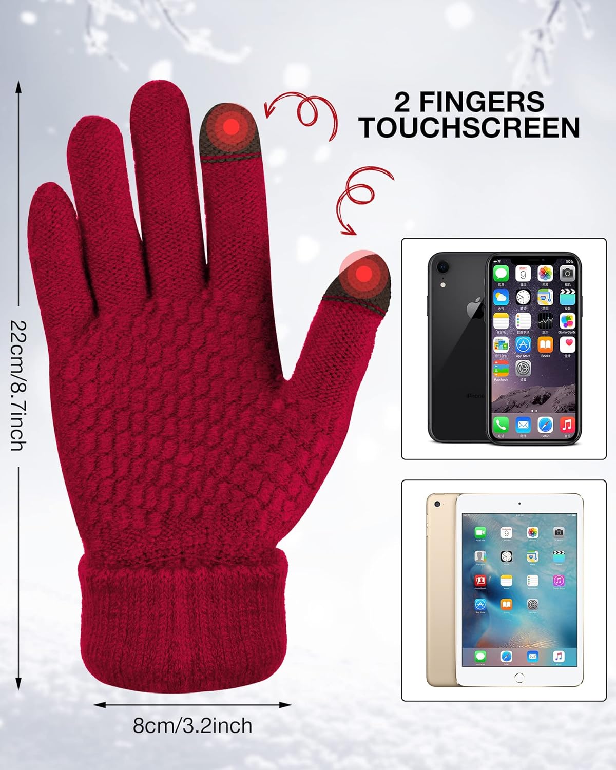 4 Pcs Winter Beanie Hat Gloves Set Pom Knit Unisex Warm Fleece Lined Hat Touchscreen Gloves for Women Men Couples Friends - Image 3