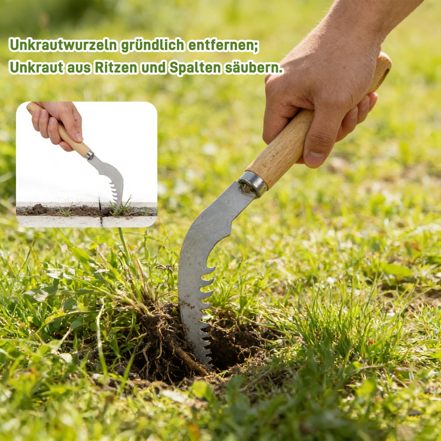 Set di Tre Pezzi per Rimuovere Le Erbe: Crack Weeder per guarnizioni, Coltello da Erba con Gancio a Mezzaluna e diserbatore Manuale a Forma di V - Set di Attrezzi