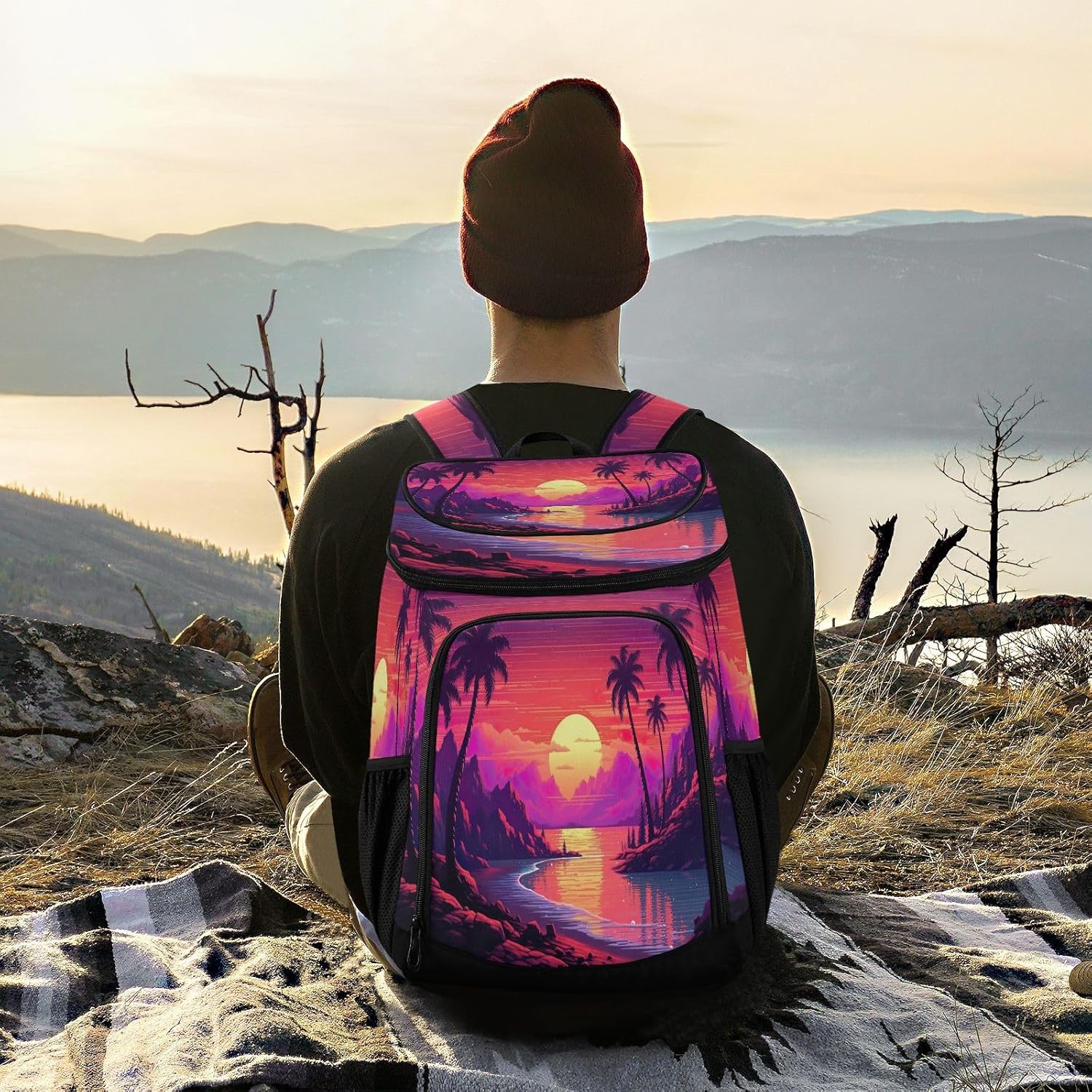 Beach Sunset (2) Cooler Backpack 36 Cans Leakproof Waterproof Backpack Cooler Bag Beach Accessories for Women and Men Travel Camping Fishing Backpack