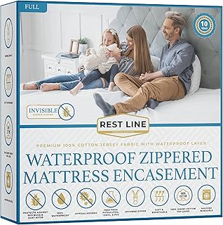Full/Double Size 54X75” Waterproof Zippered Mattress Encasement - 100% Cotton, Hypoallergenic, Bed Bug Proof Six Sided Cover, Invisible Zippered, 15" Deep by Rest Line Premium Bedding
