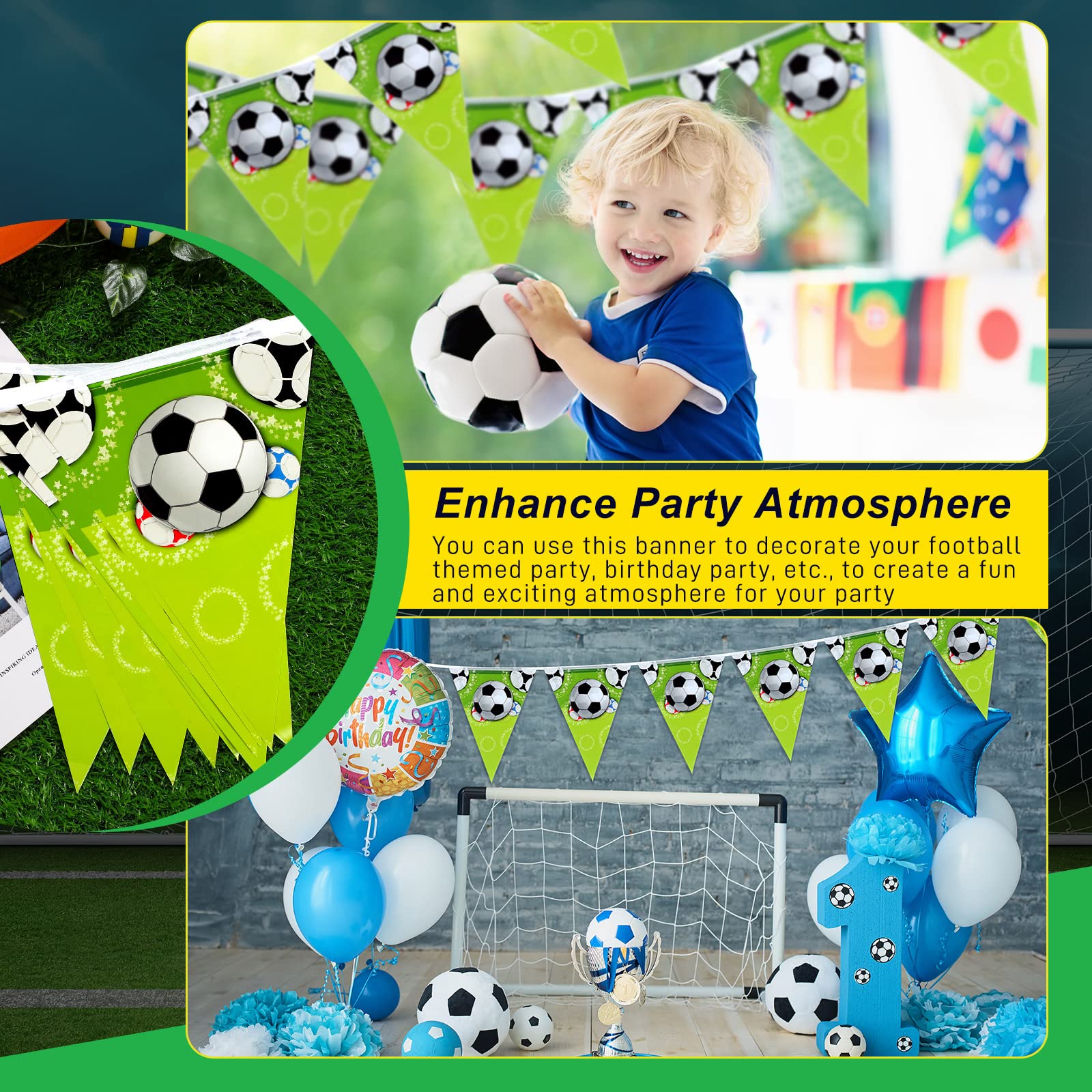 YQUQWN Fußball-Party-Banner Set – 3-teilig, Kein DIY, Für Geburtstag & Game-Day-Dekoration