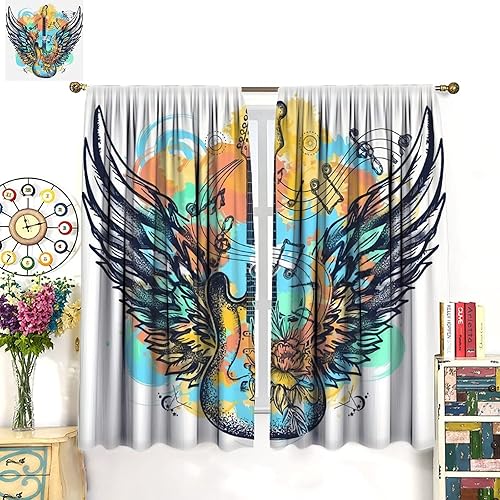 Miniatura 8 de Cortinas estampadas para decoración musical de dormitorio, cortinas decorativas para calidad de hotel, 42 x 63 pulgadas (42.1 x 63.0 in)