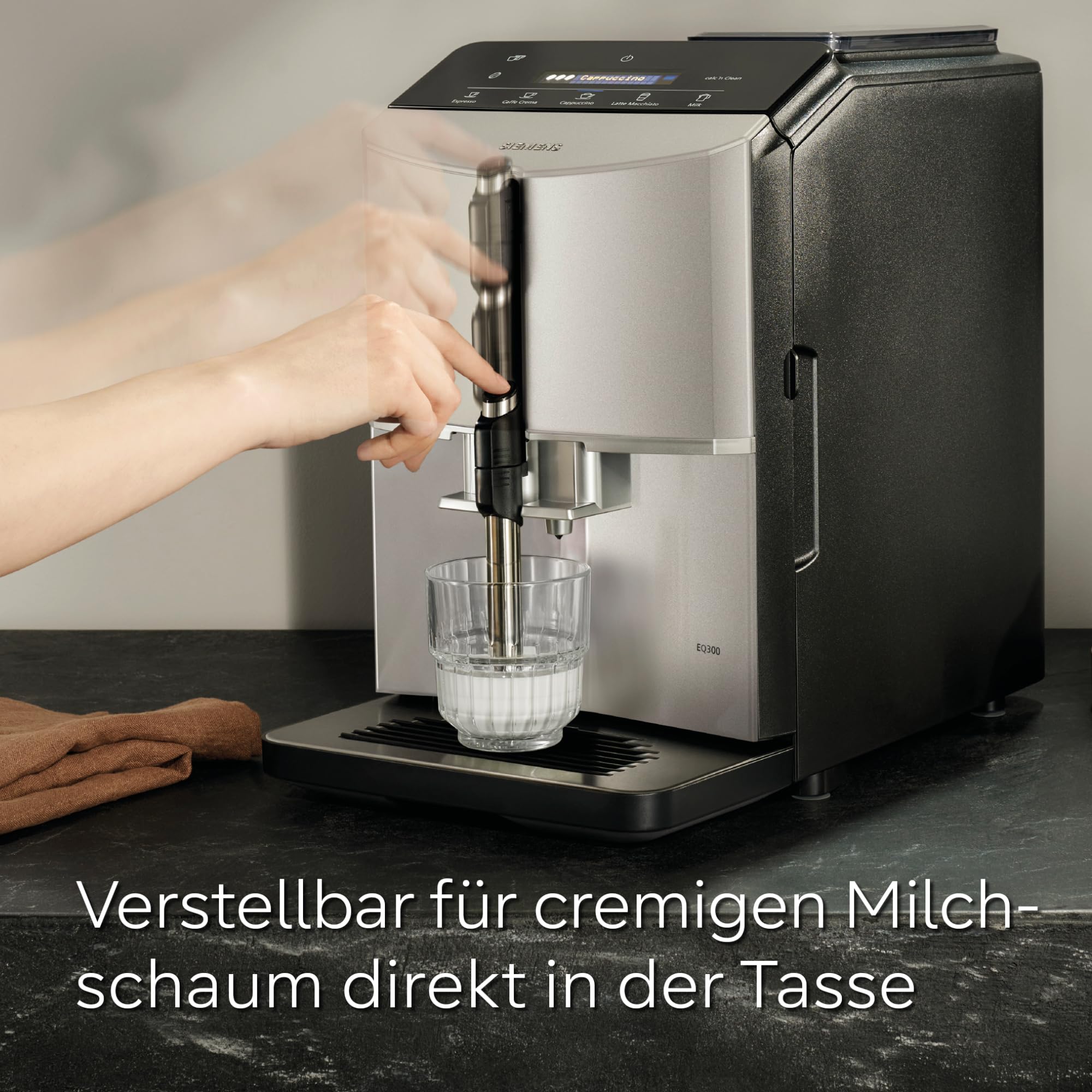 Siemens W Pełni Automatyczny Ekspres Ciśnieniowy TF303E07 EQ300, 4 rodzaje kaw, automatyczne czyszczenie, młynek ceramiczny, 15 bar, Srebrny