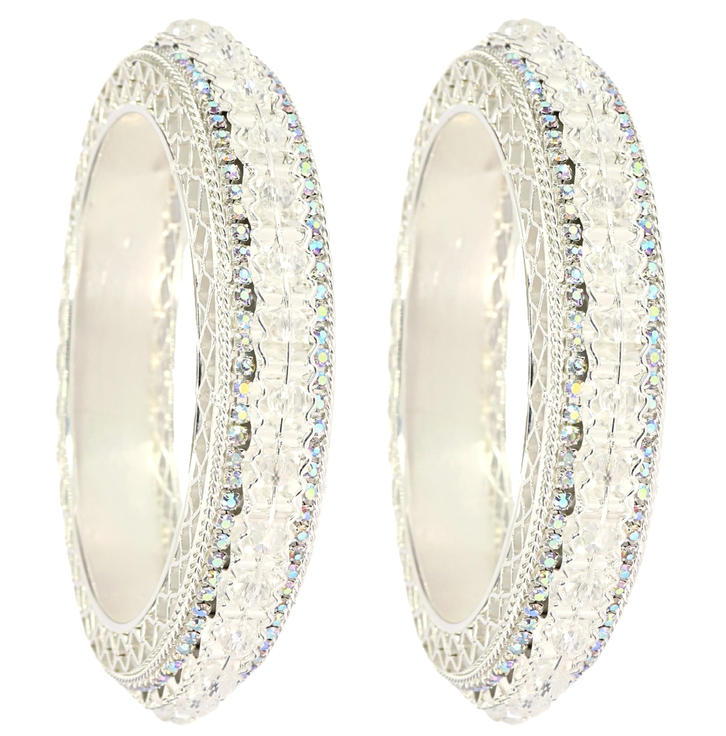 NMII Alloy Metal with American Diamond Stone & Pearls Studded Kada Bangles Set For Women & Girls | Kada Set of 2 | Diamo