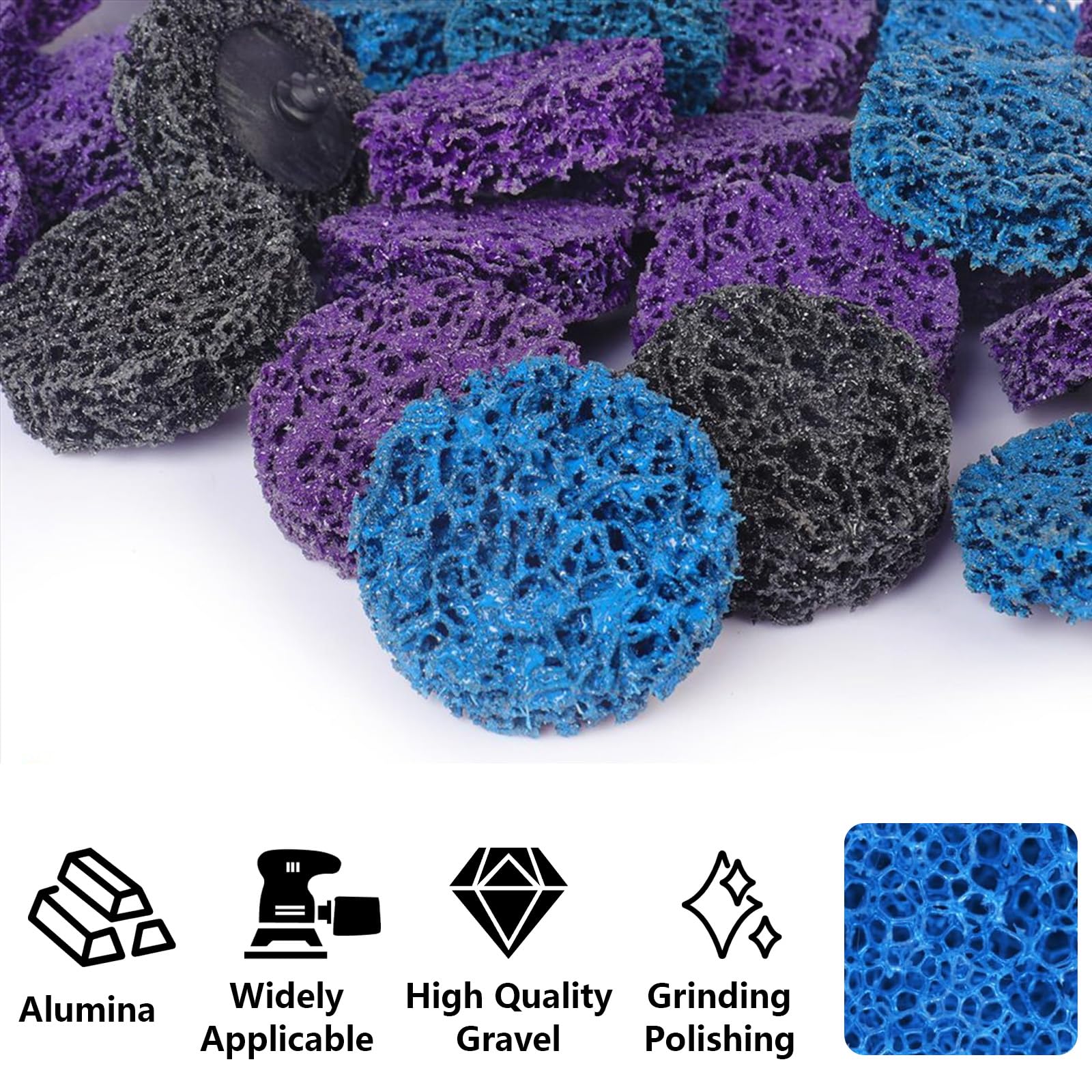 50 Pièces Disque Abrasif 50mm,Disques Abrasifs CSD,Disque Decapage Peinture Petit Disque Poncage per Pour l'élimination des couches de peinture, de la rouille et de l'oxydation(Violet/Bleu/Noir)