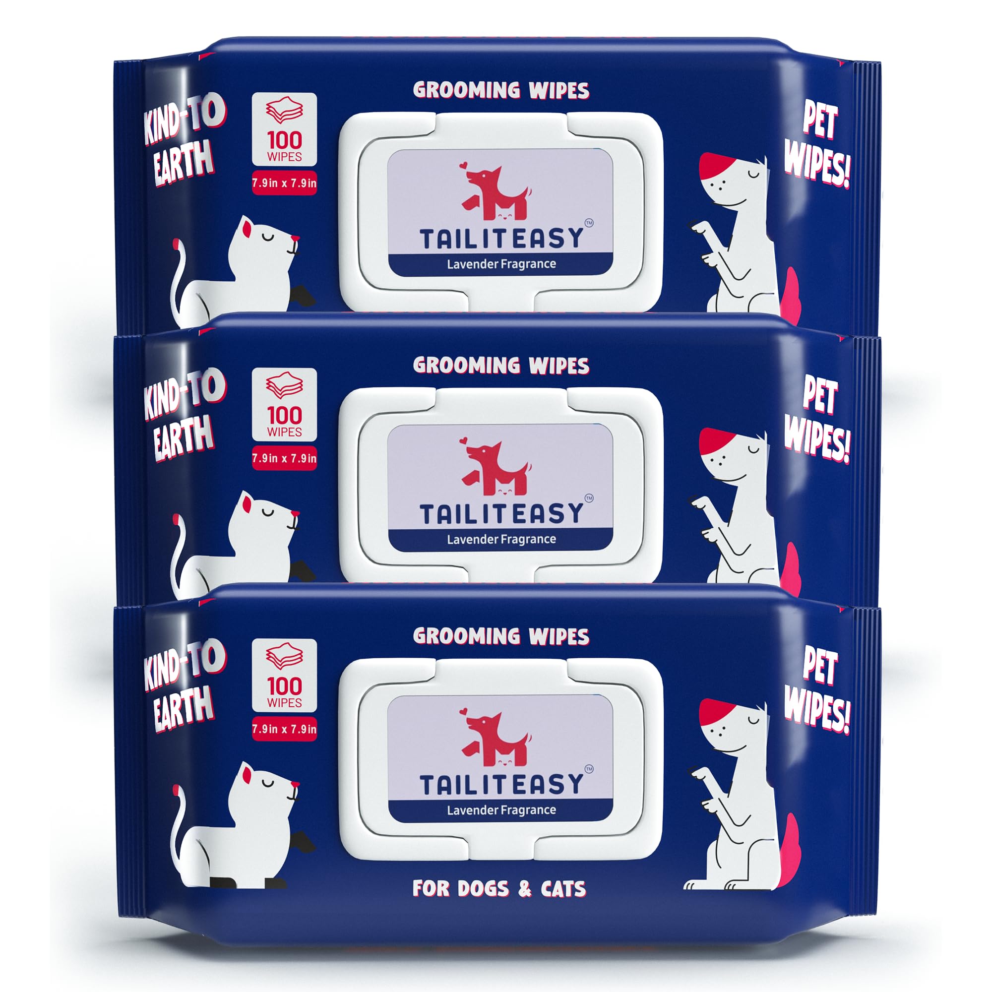 Pet Wipes for Dogs - Dog Paw Wipes - Dog Cleaning Wipes - Biodegradable Cat Bath Wipes - Puppy Grooming Wipes - Toxic-Free Kitten Wipes (Lavender Fragrance) (Pack of 3)