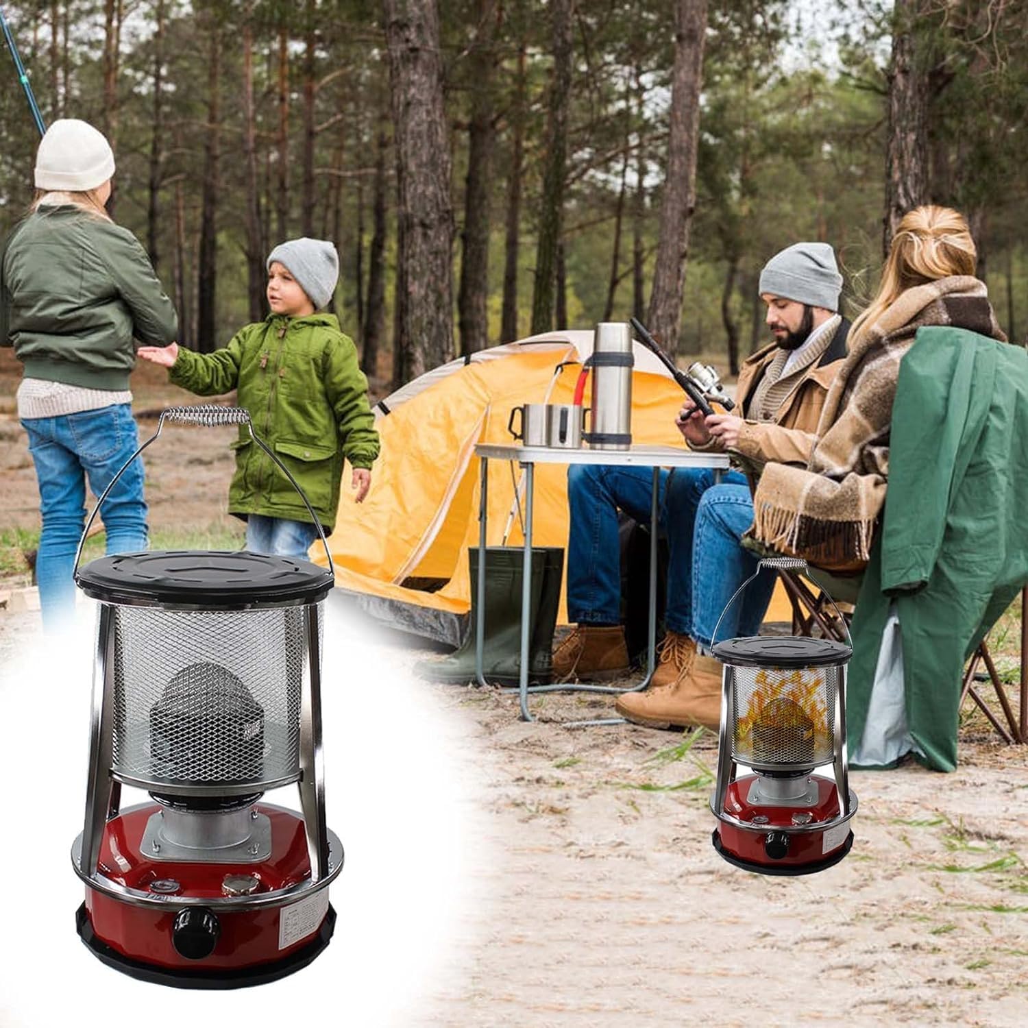 Grzejnik naftowy do pomieszczeń wewnętrznych Piec grzewczy 360° na kemping, grill, wędkarstwo, garażowe grzejniki na olej naftowy(4.6L/Red)