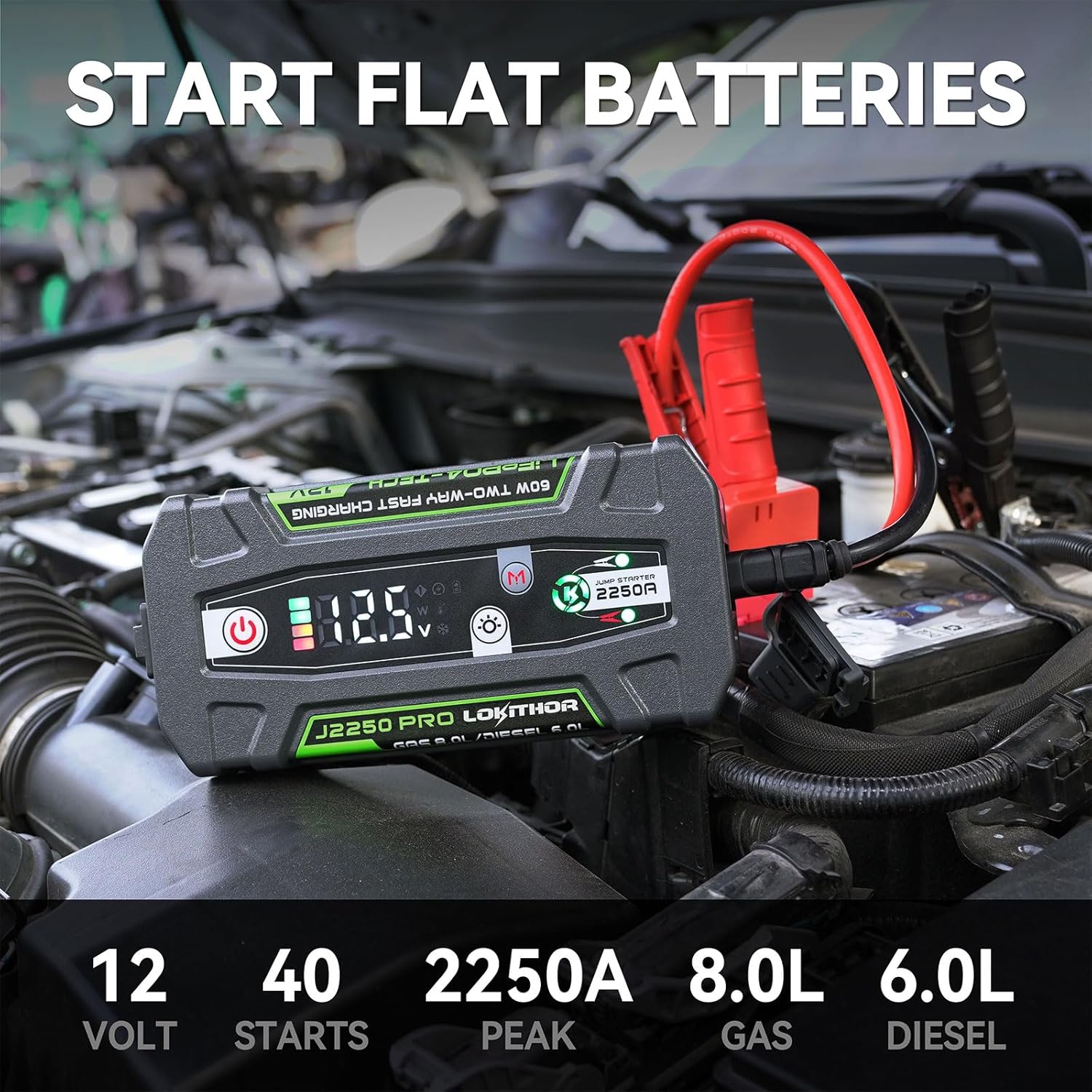 LOKITHOR J2250 PRO Jump Starter with ConnectMax, 2250A LiFePO4 Car Starter Battery for 8.0L Gas and 6.0L Diesel Engines, Jump Pack with 60W Two-Way Fast Charging, Super-Safe and 2000 Cycle Life - Image 2