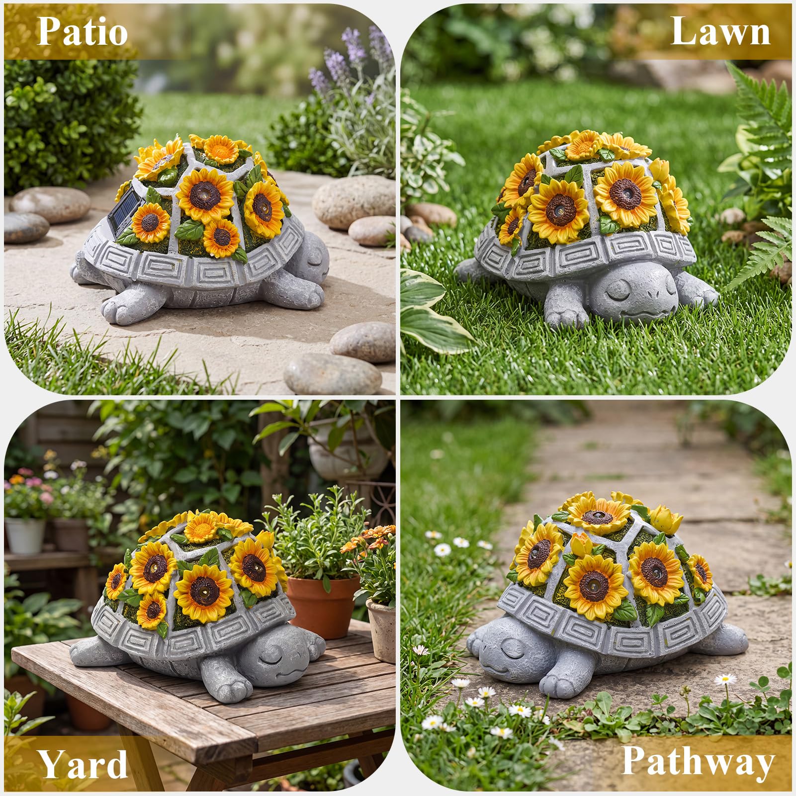 Solar Turtle Garden Statue Outdoor Decor, Sunflower with 7 LED Lights view 6