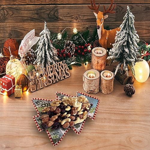 Miniatura 5 de Bandeja de melamina para árbol de Navidad, patrón de Papá Noel y muñeco de nieve, ideal para golosinas navideñas, dulces y fiestas, vajilla festiva