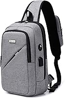 Vista 12 de DUSLANG Mochilas cruzadas de senderismo para hombres, mochila de hombro con puerto de cargador USB, Negro-b, Mediana, Mochilas Sling