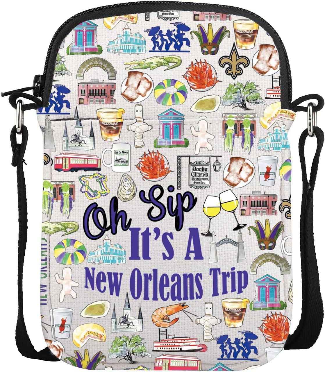 POFULL Travel Lover Gift Louisiana Vacation Travel Gift Oh Sip It's A New Orleans Trip Crossbody Bag