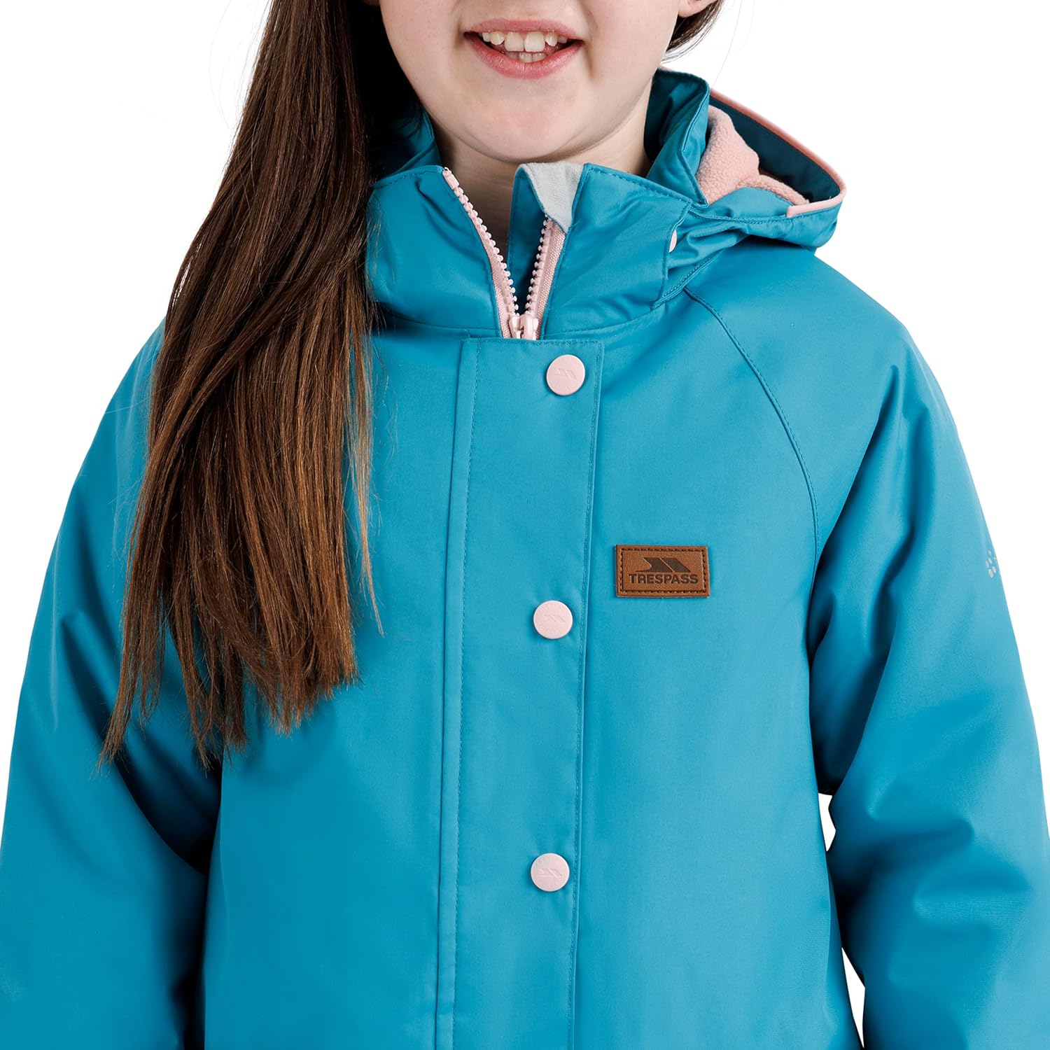 Trespass Girls Rain Jacket Roselettie - Padded, Detachable Hood, 2 Patch Pockets, Adjustable Cuffs, Dipped Back Hem, Woven Shell
