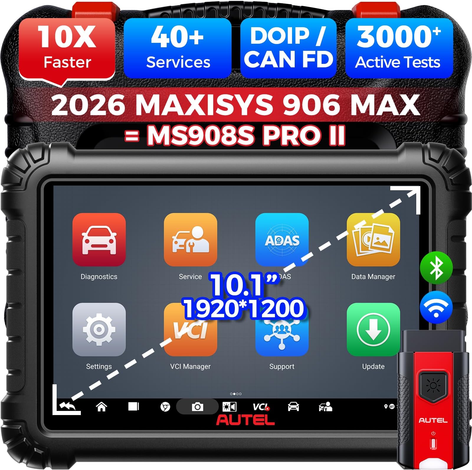 MS906 MAX Bi-Directional Scanner: 2026 MS906MAX Updated of MS906 Pro MP900BT with ECU C0ding, DoIP, CANFD, FCA SGW AutAuth, All System Scan, 40+ Service 3000+ Active Tests as MS908S PRO II