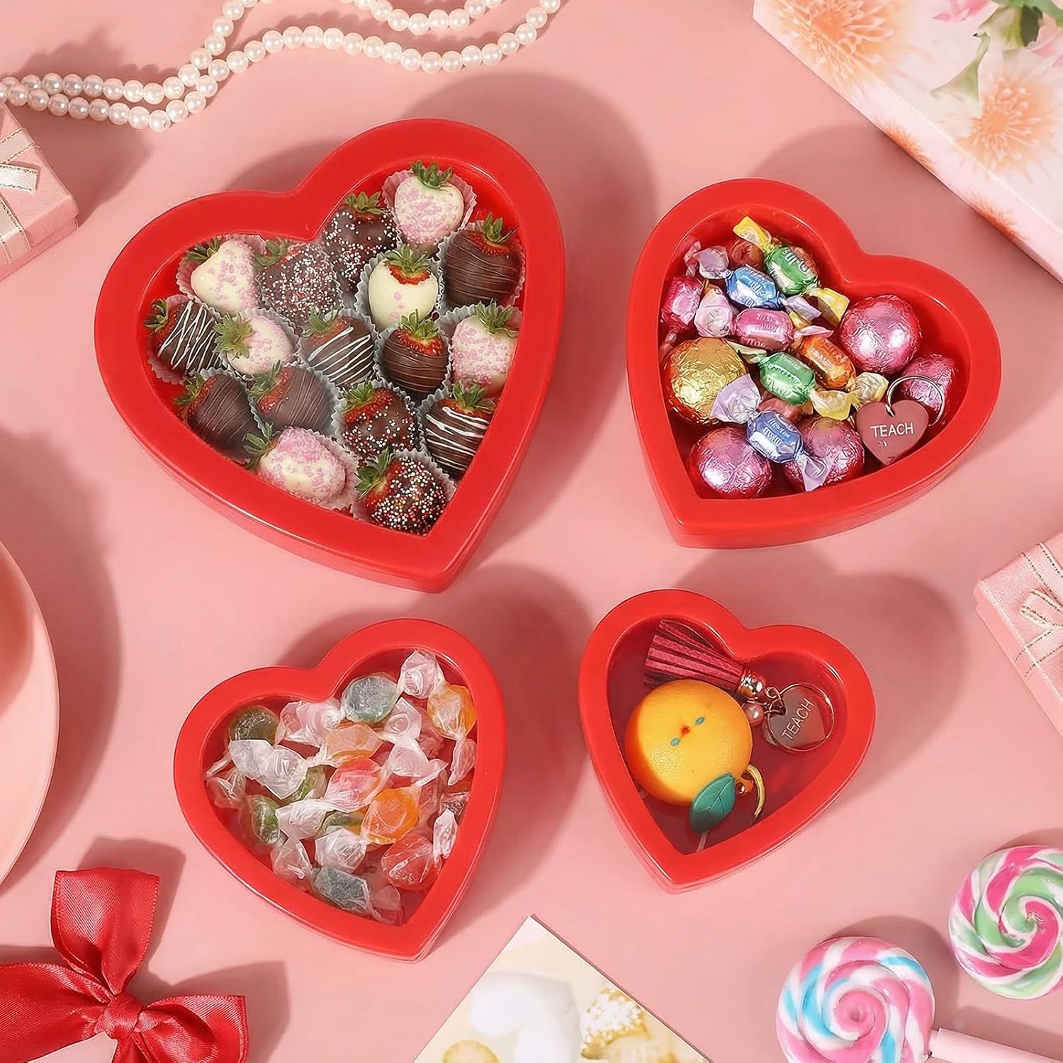Wesiti 9 Pcs Small Heart Shaped Boxes with Window Valentine's Day Gift Boxes Plastic Heart Container Storage Holder for DIY Projects Presents Candy Snake Jewelry, 3 Size image 4